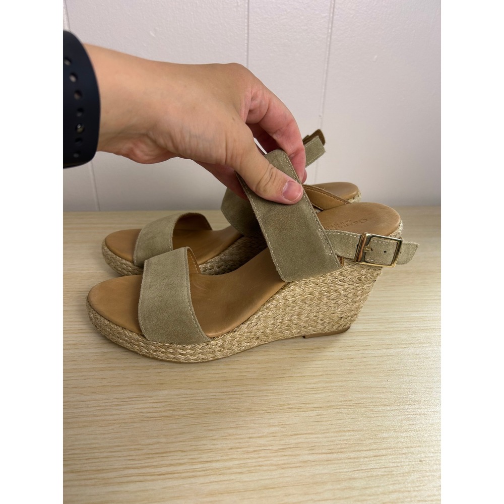 Garnet Hill Wedge Sandals Womens 8 Tan Suede Espadrille Made in Italy Boho - Picture 4 of 7